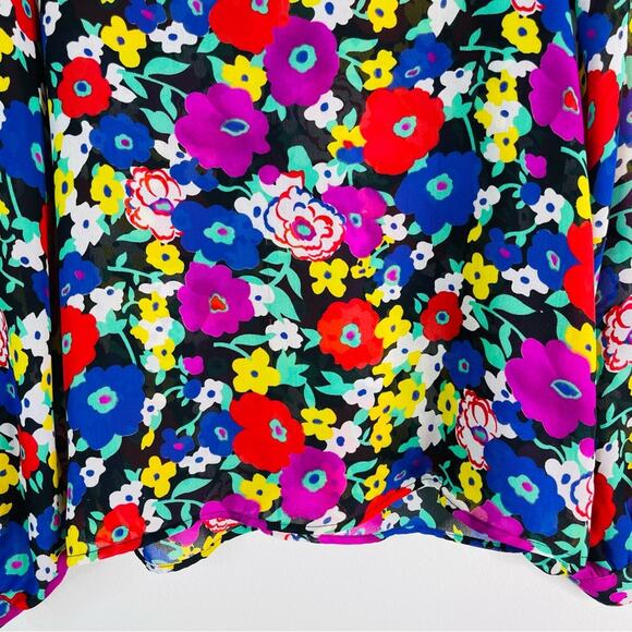 Vintage purple black red floral 70s colorful chiffon semi sheer blouse top 10 - Picture 3 of 8